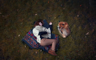 Woman dog grass lying nature - caspar wolf free wallpaper