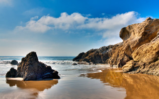Rocky beach water formation sky - beach free wallpaper