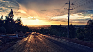 Sunset road city bridge lake - the distance free wallpaper for desktop
