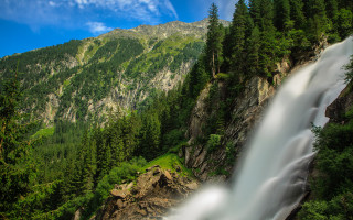 Waterfall forest mountain blue sky - caspar wolf free wallpaper