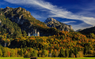 Mountain forest bench autumn sunset - german romanticism free wallpaper