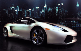 White sports car city skyline 6 - matte drawing free wallpaper