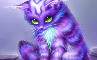 Purple cat green eyes fantasy - green eye free wallpaper