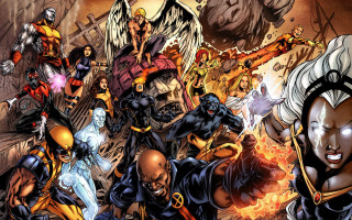 Comic characters group flames background - the background of the image free wallpaper