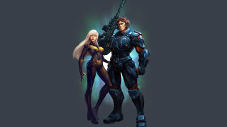 Futuristic weapon heroine hero blue - a gun and a gun free wallpaper