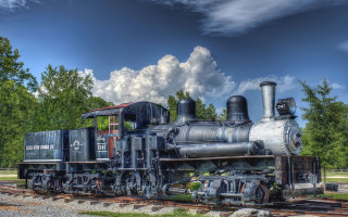 Train engine field trees cloudy - hdr free wallpaper