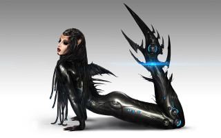 Woman black body suit cyberpunk - a sci free wallpaper