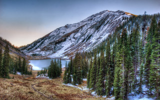 Mountain lake forest snow trees - a few snow covered mountains free wallpaper