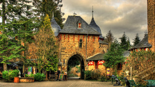 Medieval clocktower germanromanticism architecture cityscape - a walkway free wallpaper