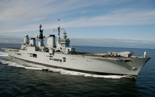 Large ship ocean sunny day 3 - a few cloud free wallpaper