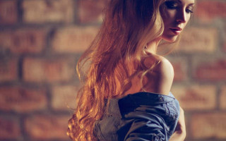 Woman long hair brick wall 10 - a brick wall free wallpaper for desktop