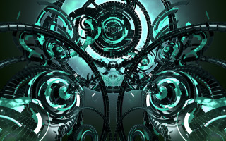 Cyberpunk biomechanical analogclock spiral green - biomechanical free wallpaper