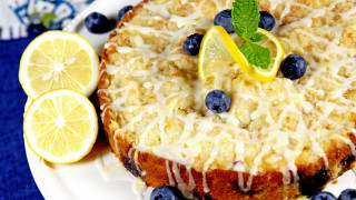Lemon blueberry cake slice pastel - photorealism free wallpaper