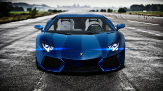 Blue sports car hood up 2 - the road free wallpaper