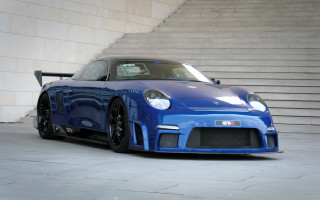 Blue sports car stairs building - a staircase free wallpaper