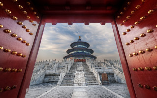Large building tower stairway cloudy - a stairway free wallpaper