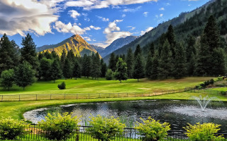 Mountain pond fence greenfield fountain - a fence free wallpaper