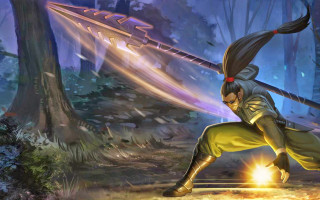 Man yellow outfit sword forest - league of legends concept art free wallpaper