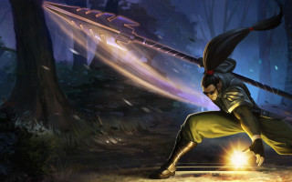 Man yellow outfit sword forest 2 - a yellow outfit holding free wallpaper
