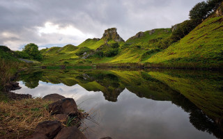 Lake green hills reflections landscape - david paton free wallpaper