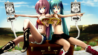 Anime girls suitcase road sign - eden box free wallpaper