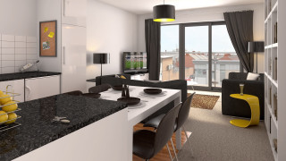 Kitchen table chairs city view - outside free wallpaper