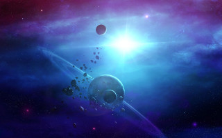Space planet stars blue horizon - blue light free wallpaper