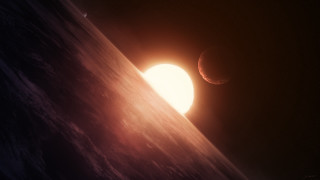 Bright sun distant mountain night - a distant object in the foreground free wallpaper
