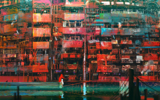 Cyberpunk street scene tokyo architecture - anton fadeev free wallpaper