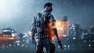 Futuristic man rainy city night - the rain free wallpaper