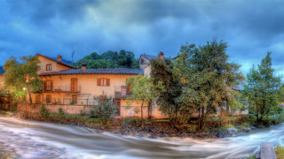 House river bridge trees stormy - a bridge in the background free wallpaper