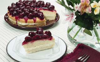 Cake cherries flowers plate food - a vase of flowers free wallpaper