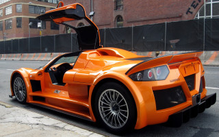 Orange sports car open hood 3 - the side of the road free wallpaper