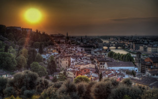 City sunset bridge river night - florence engelbach free wallpaper