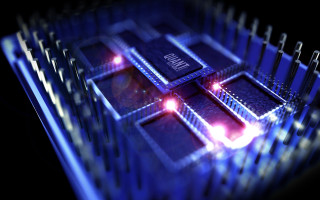 Processor chip red lights cityscape 2 - ray free wallpaper