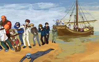 Beach group boat deadbody anime - epic composition free wallpaper