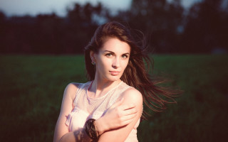 Woman long hair field crossed - anka zhuravleva free wallpaper