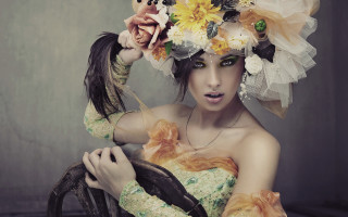 Woman flower crown steering wheel - her head holding free wallpaper