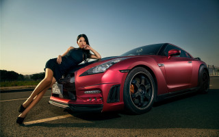 Woman red sports car road - the hood free wallpaper for desktop