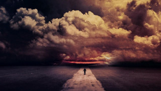Surreal apocalyptic road cloudy sky - a large cloud free wallpaper