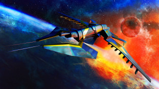 Spacecraft red sun planet aurora - a space ship free wallpaper