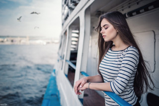 Woman boat water seagulls flying - artur tarnowski free wallpaper