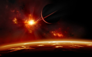 Red planet star burst mountains - a star in the middle of it free wallpaper