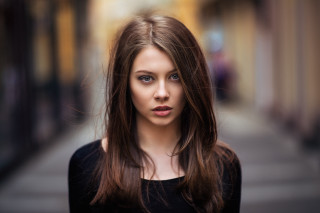 Woman long hair street corner 3 - a street corner free wallpaper