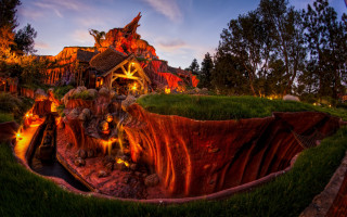 House waterfall night lit garden - a waterfall in the middle of it free wallpaper