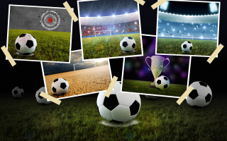 Soccer trophy stadium collage photorealistic - a stadium in the background free wallpaper