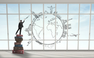 Man luggage window plane illustration - technique free wallpaper