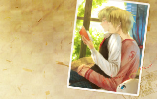 Boy sitting window sill reading - a boy free wallpaper