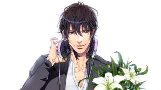 Man headphones bouquet flowers phone - holding free wallpaper