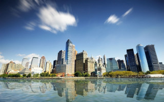 City skyline lake blue sky - ashcan school free wallpaper